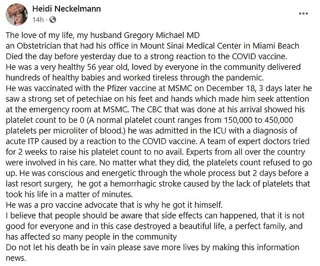 Neckelmann did not disclose any allergies or pre-existing conditions which may have contributed to her husband's death
