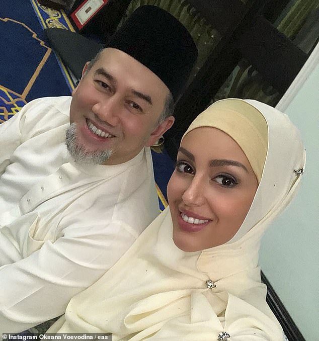 Oksana Voevodina with her then husband, Sultan Muhammad V of Kelantan. The couple were married in a low-key Islamic ceremony in Malaysia in June 2018