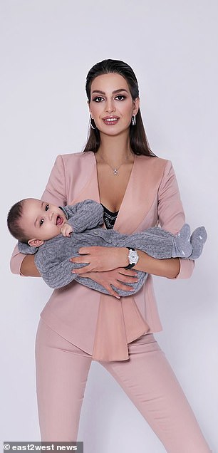 Oksana Voevodina and her son Leon at three months old