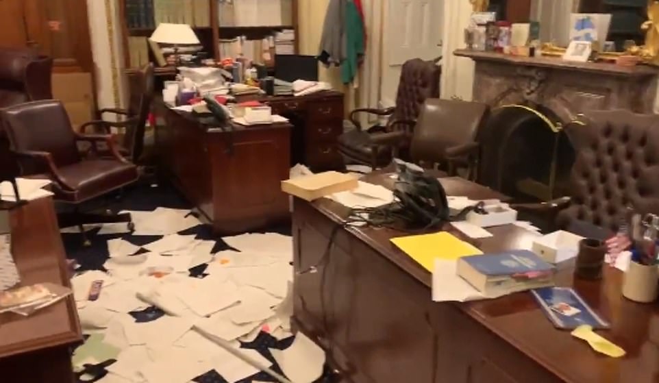 The office of the Senate Parliamentarian, an apolitical position, is totally wrecked after the MAGA mob broke into the Capitol Building