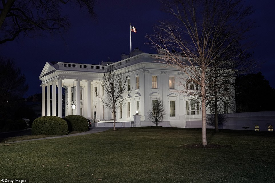 The White House is lit at dusk on January 6, 2021 in Washington, DC. A pro-Trump mob entered the U.S. Capitol building after mass demonstrations in the nation's capital, while Trump watched on television in the White House