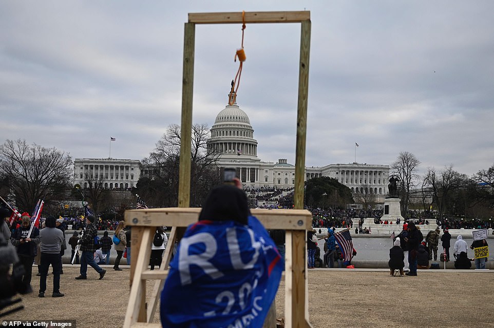 Trump supporters erected a noose in front of the Capitol and called for giving enemy lawmakers 'the rope'. The mob breached security and entered the Capitol as Congress debated the a 2020 presidential election Electoral Vote Certification