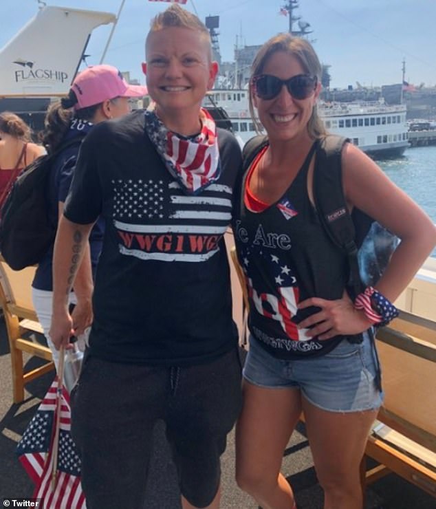 Babbitt also appeared to be a supporter of QAnon, having posted a series of images to Twitter in early September, showing her attending a Trump Boat Parade in San Diego, wearing a tank top with the conspiracy group's logo and slogan