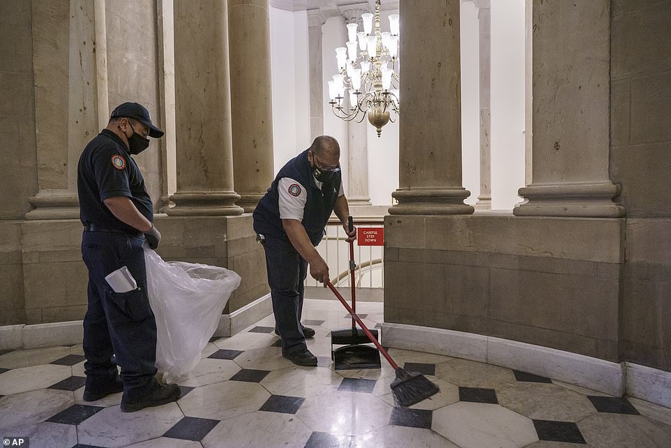Reporters inside the Capitol this morning have said there are shards of glass 'everywhere' throughout the building