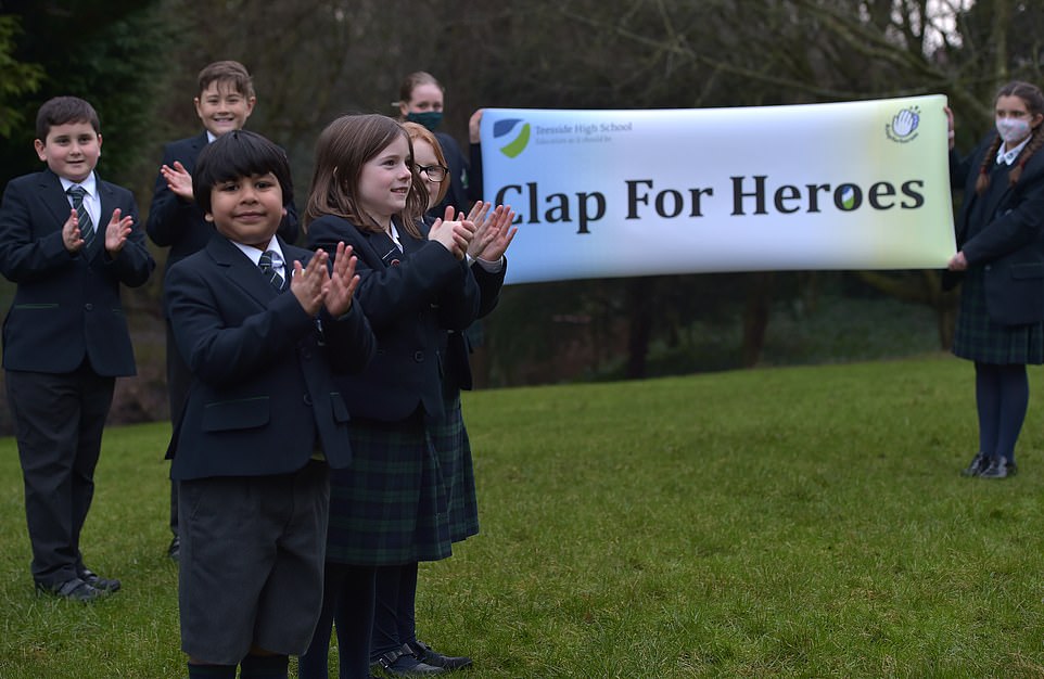 School children at Teesside High School in Stockton-On -Tees take part in the new Clap for Heroes event as it makes its return to the country