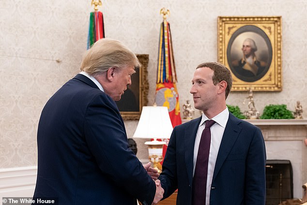 Facebook on Thursday locked President Trump's account at least until after Inauguration Day. In September 2019, Trump posted a photo of him shaking hands with Zuckerberg during a meeting in the Oval Office. '‪Nice meeting with Mark Zuckerberg of Facebook in the Oval Office today,' the president wrote at the time