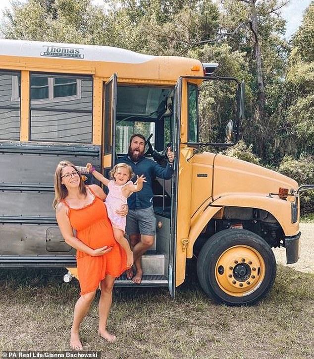 The bus is now the Bachowski family's full-time home and the couple have since welcomed baby Capri who was born on the road in July 2020