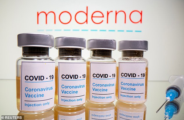 Bancel said studies from the company show that levels of antibodies against COVID-19 in humans decrease, albeit very slowly. Pictured: Illustration of Moderna vaccine