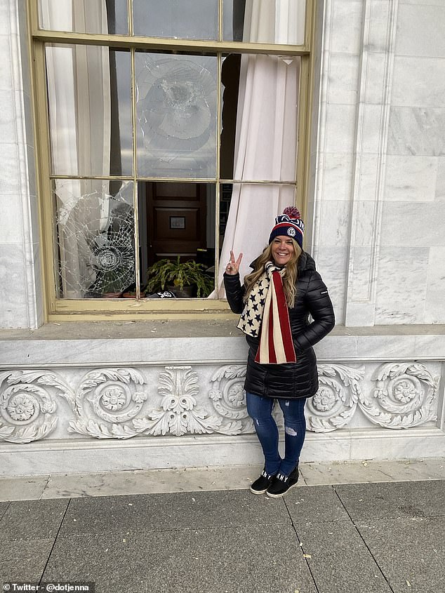 Ryan posed in front of smashed windows in the capital and hosted live streams on Facebook as she walked through the streets towards the Capitol
