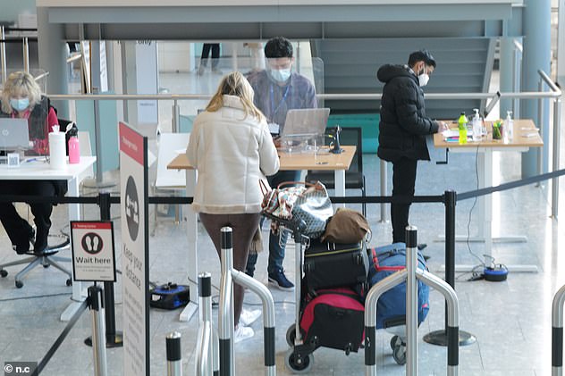Travellers will be banned from entering the UK next week if they do not have a negative test within 72 hours of departure. Pictured: Heathrow