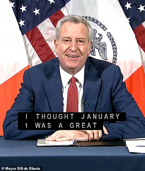 New York City Mayor Bill de Blasio and New York Gov Andrew Cuomo have clashed over how to distribute coronavirus vaccines. Pictured:  De Blasio at a press confrence on Thursday
