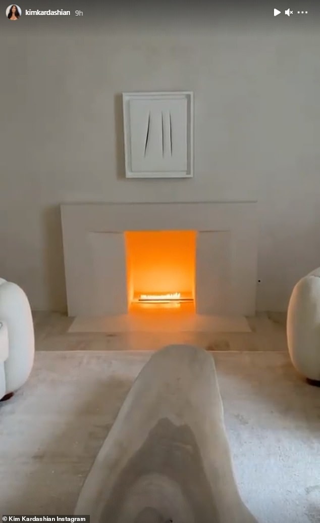 Winter nights: Another snap Kim shared showed a fireplace in her $60M Hidden Hills mansion
