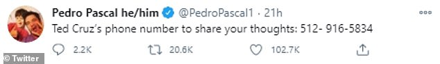 Easy to find: Although some users initially thought he was doxxing Cruz, Pascal only shared the publicly listed number for the senator's central Texas office, located in Austin