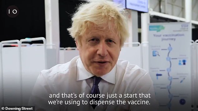 Shortly after Mr Hancock's address, the PM released a short video (pictured) filmed during his visit to the Bristol vaccination centre yesterday