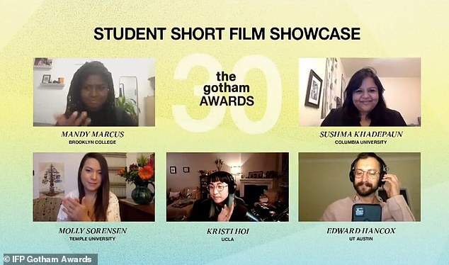 Showcase: Rene Elise Goldsberry takes to the stage to present the winners of the Student Short Film Showcase, who each win $10,000 and a 12-month distribution platform on JetBlue's in-flight entertainment and distribution through Focus Features