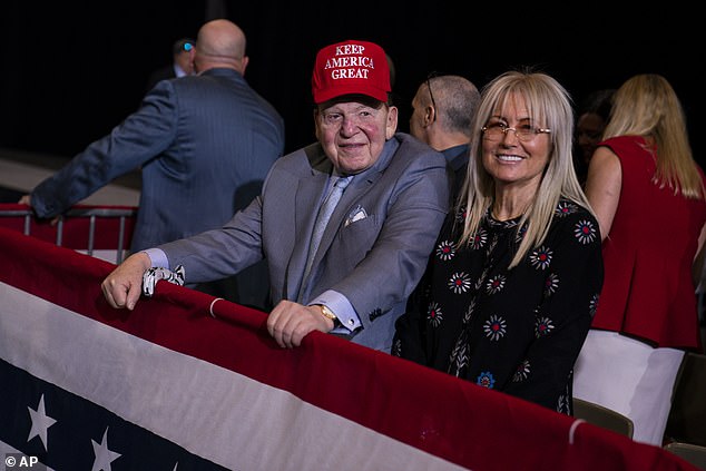 His wife Miriam, pictured with him above, called Adelson the 'love of my life'