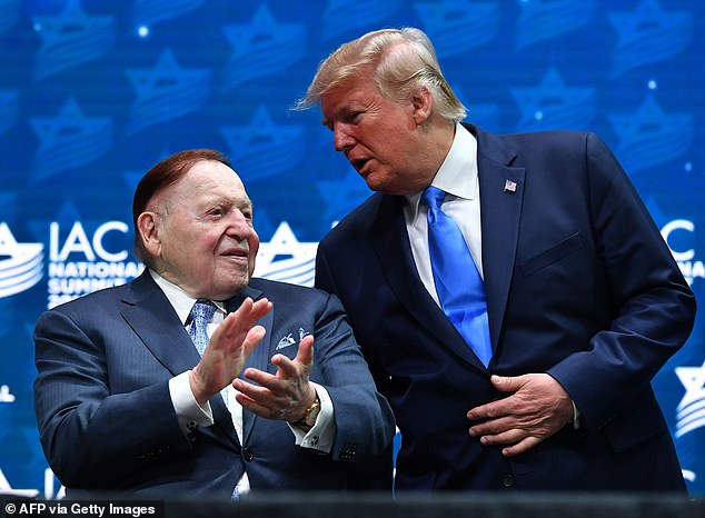 Adelson and his wife Miriam, 75, set new records for political donations in the 2020 cycle, giving a total of $218 million to President Trump's campaign and various Republican causes