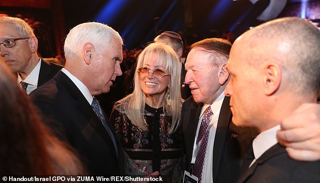 Adelson and wife Miriam pictured with Vice President Mike Pence