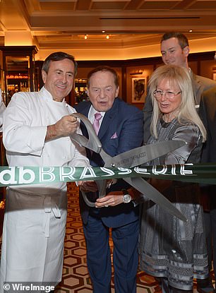 Sheldon Adelson and his wife Dr. Miriam Adelson attend the ribbon cutting during the celebration of the opening of db Brasserie at The Venetian in May 2014