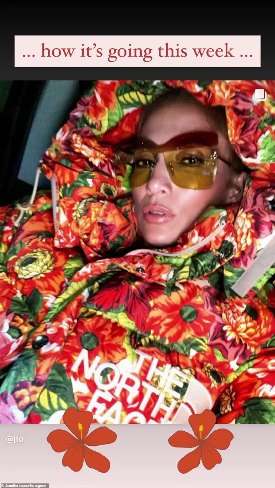 Brrr! Lopez was all bundled up as she returned from magical Turks and Caicos