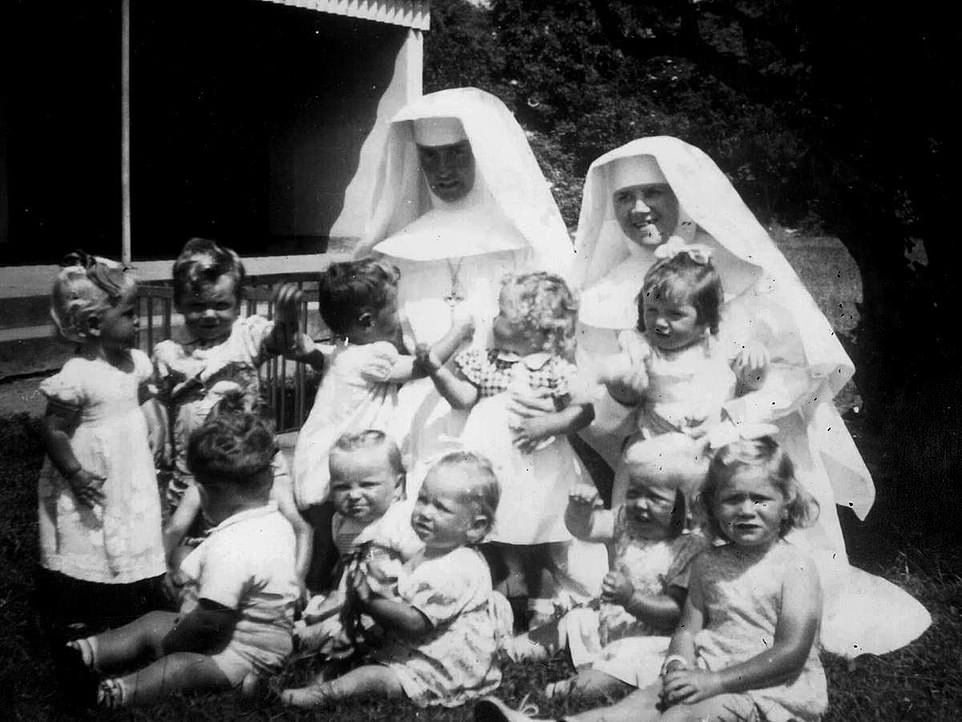At another notorious home, Bessborough in County Cork, 75 percent of the children born or admitted in a single year, 1943, died. The girls of Bessborough are pictured above.