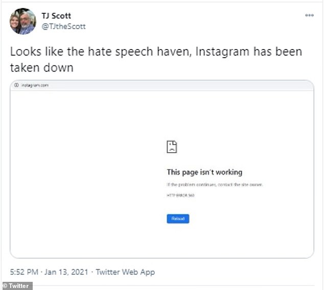 Users flocked to Twitter to see if anyone else was experiencing issues, as some thought they had been banned from the social media site and others thought the 'hate speech haven' had been taken down
