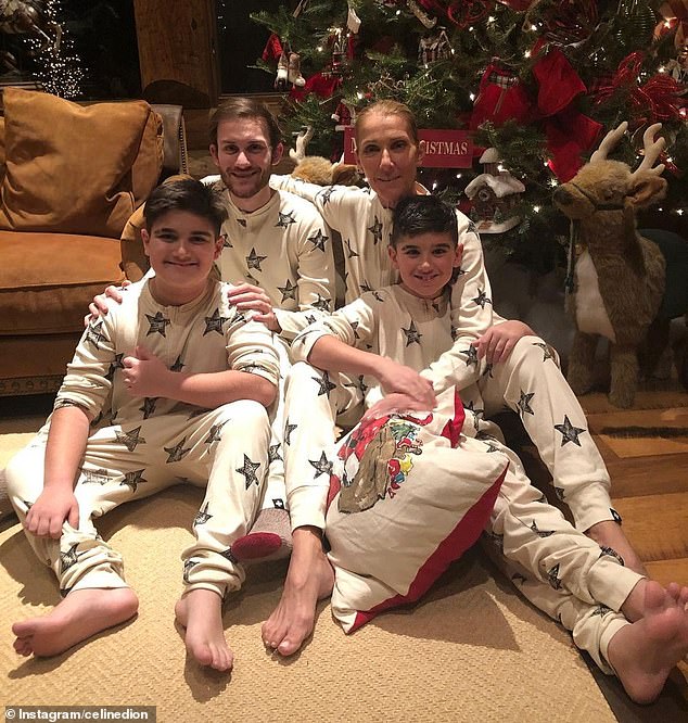 Family: The French-Canadian hitmaker had three sons with Angelil - René-Charles, now 19, and twins Nelson and Eddy, now 10. They're pictured in a Christmas Instagram photo