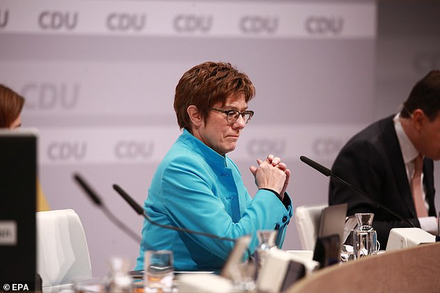 Outgoing Christian
Democratic Union (CDU) party leader Annegret Kramp-Karrenbauer attends the CDU virtual party congress in Berlin