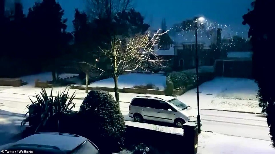 Snow covered streets in Enfield, London, early this morning, as an amber weather warning was put out by the Met Office