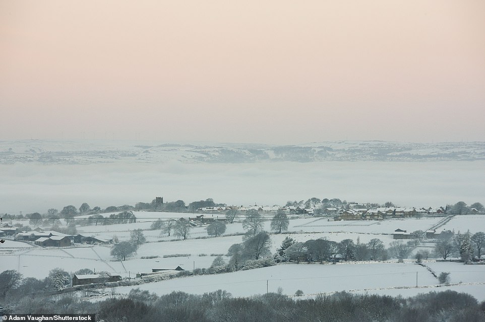 The North has borne the brunt of heavy snowfall so far this week – but the wintry weather is set to hit the Home Counties today. Pictured: West Yorkshire yesterday
