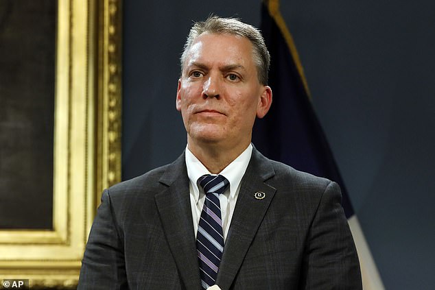 NYPD commissioner Dermot Shea, pictured in 2019 at a news conference at New York's City Hall, blamed last year's sharp rise in crime on new bail reforms