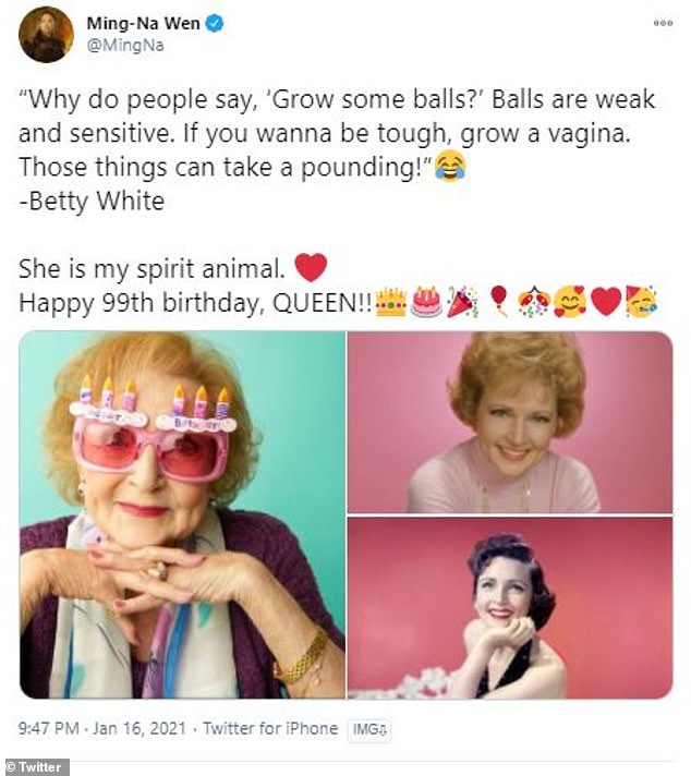 Inspired: The quote Ming-Na Wen shared doesn't actually belong to Betty, but she still called the comedian her 'spirit animal'