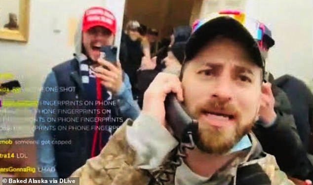 Tim Gionet (pictured), a far-right media personality who calls himself 'Baked Alaska,' entered various offices in the Capitol and cursed at a law officer he alleged had shoved him