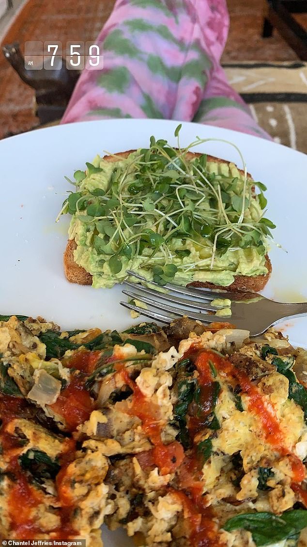 Meal: She took to her Instagram stories on Sunday to showcase her delicious brunch meal, which included avocado toast