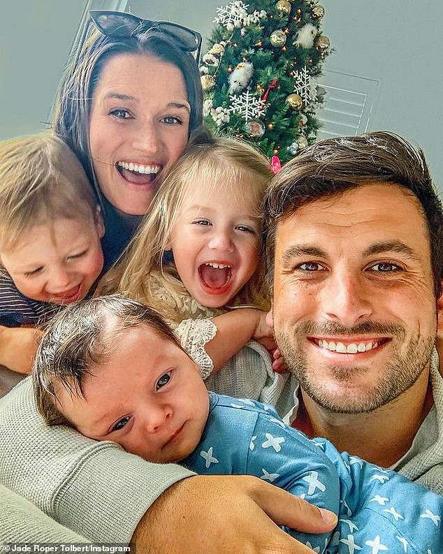 December 24 family portrait: Roper and the Missouri-born 33-year-old share three children - daughter Emerson Avery, 3; son Brooks Easton, 18 months; and son Reed Harrison, 2 months