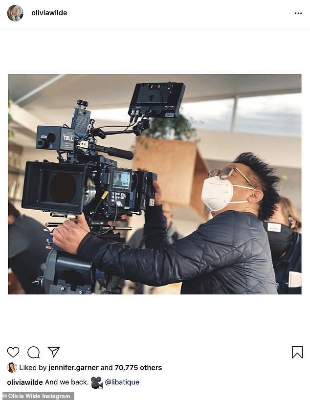 'And we back,' Wilde captioned an onset photo of her cameraman Matthew Libatique, which was liked by her famous pals including Jennifer Garner