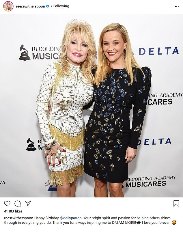 Lots of love: Reese Witherspoon was one of the first people to send her love, sharing a photo of the glitzy pair together and writing Your bright spirit and passion for helping others shines through in everything you do