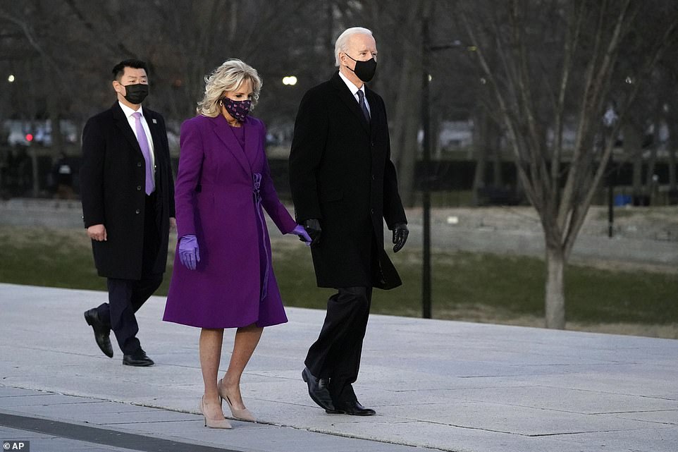 President-elect Joe Biden and his wife Jill are seen arriving for the memorial  on Tuesday evening