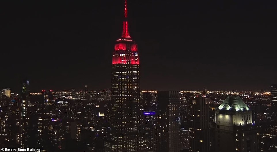 From the Lincoln Memorial to the Empire State building (above), landmarks across the United States will be also illuminated across Tuesday evening