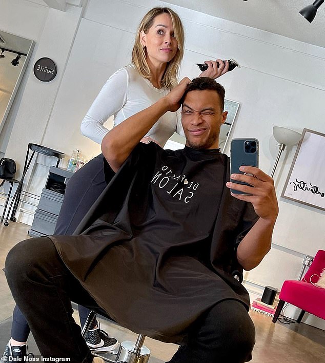 Snip snip: Things seemed to be going swimmingly between the engaged couple as they even took a 'monumental step' in their relationship as hairdresser Clare gave Moss his 'last haircut of 2020' weeks ago