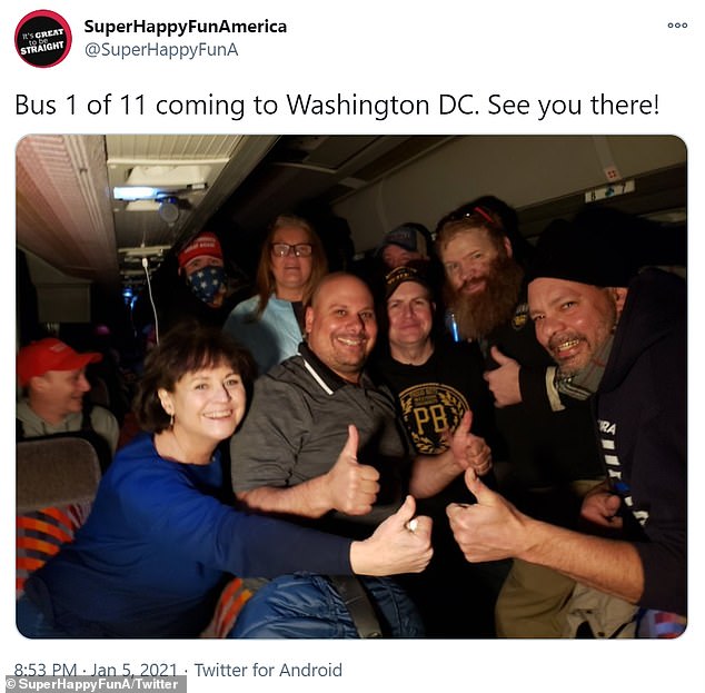 Ianni and Sahady are seen bottom left on the bus taking a group of Trump supporters to Washington, DC, on the day before the riot
