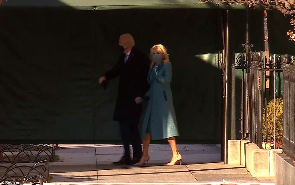 Biden and his wife, Dr. Jill Biden, departed Blair House across the street from the White House just after Trump wrapped up remarks to his family and supporters at Joint Base Andrews, telling them: 'Have a good life, we will see you soon'