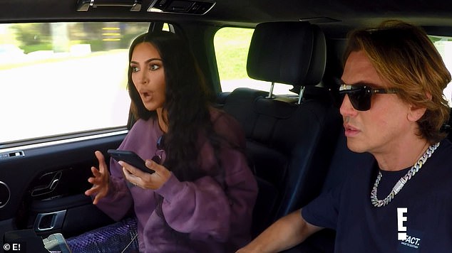 At work: Kim and Jonathan side-by-side in a car for a scene for KUWTK