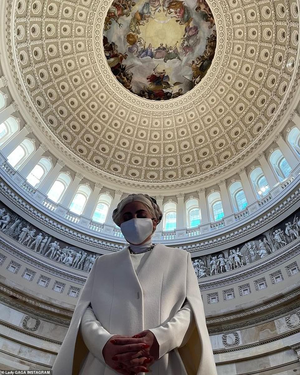 Prayers: Yesterday the Stupid Love singer said a prayer for peace as she shared a snapshot from the nation's capitol, asking fans for 'A day for love, not hatred. A day for acceptance not fear. A day for dreaming of our future joy as a country. A dream that is non-violent, a dream that provides safety for our souls'