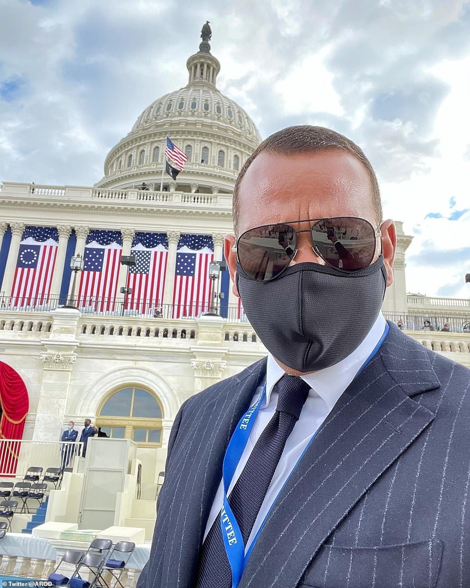 Former New York Yankee A-Rod posted a selfie on Twitter of himself standing in front of the Capitol steps where Biden and Harris will take their oaths. He captioned the tweet '#inauguration2021'
