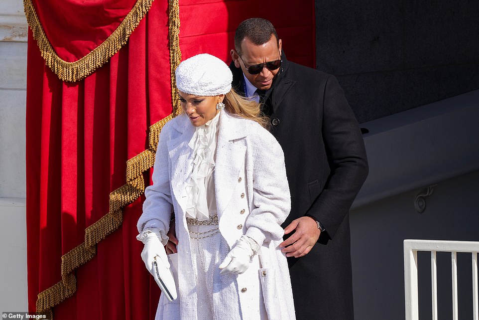 J-Lo and A-Rod leave the Capitol after her performance where she added in some Spanish and part of her song 'Let's get loud'