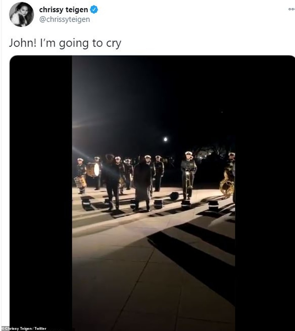 Emotional: Chrissy has posted several behind-the-scenes snaps and videos ahead of husband John's performance on TV special, Celebrating America