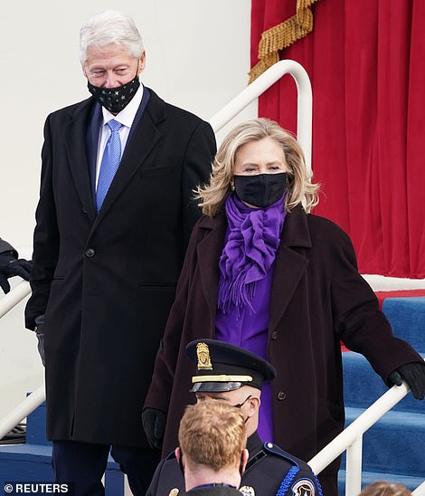 Former President Bill Clinton and his wife former Secretary of State Hillary Clinton are seen arriving at the Capitol for Joe Biden's inauguration