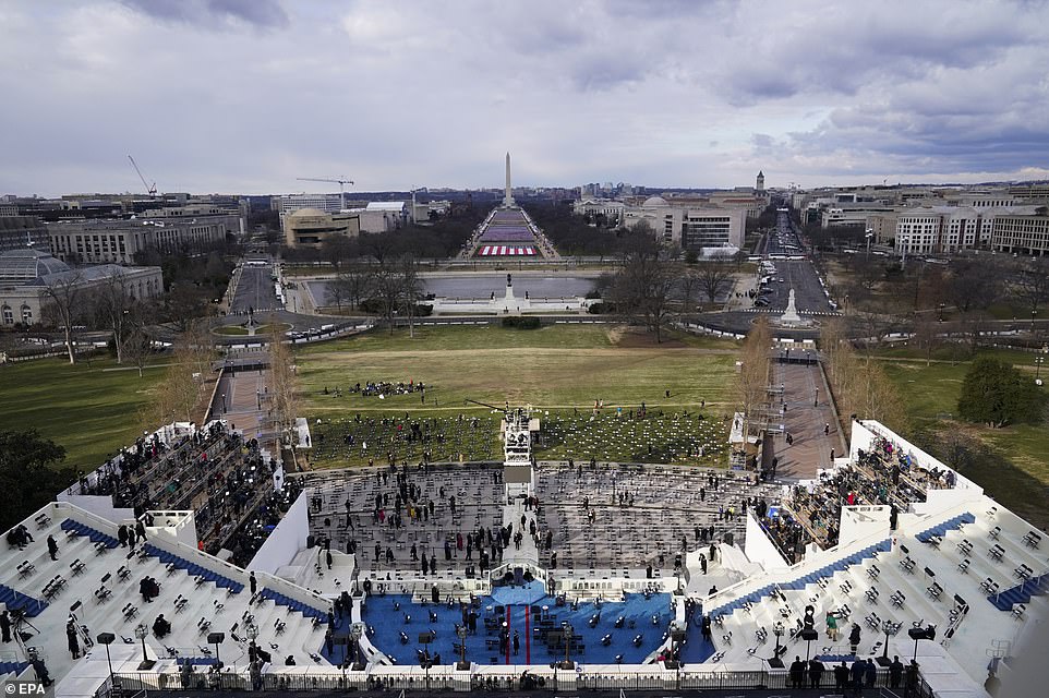 As seen from the West Front of the U.S. Capitol, preparations are made before the inauguration of Joe Biden