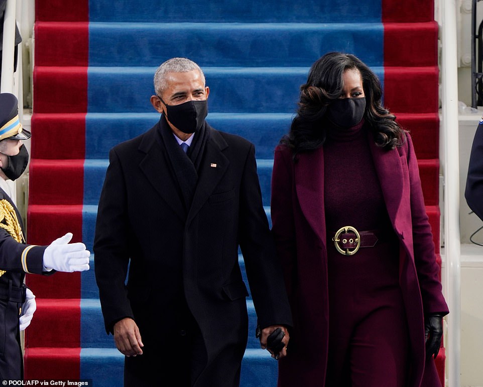 Former President Barack Obama and his wife Michelle arrive for the 59th Presidential Inauguration